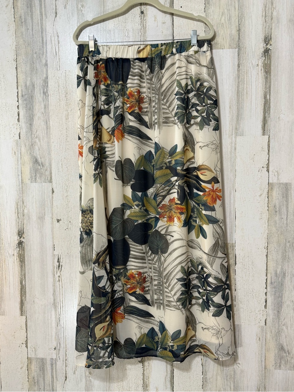 hazel Cream Maxi Skirt with Tropical Floral Print